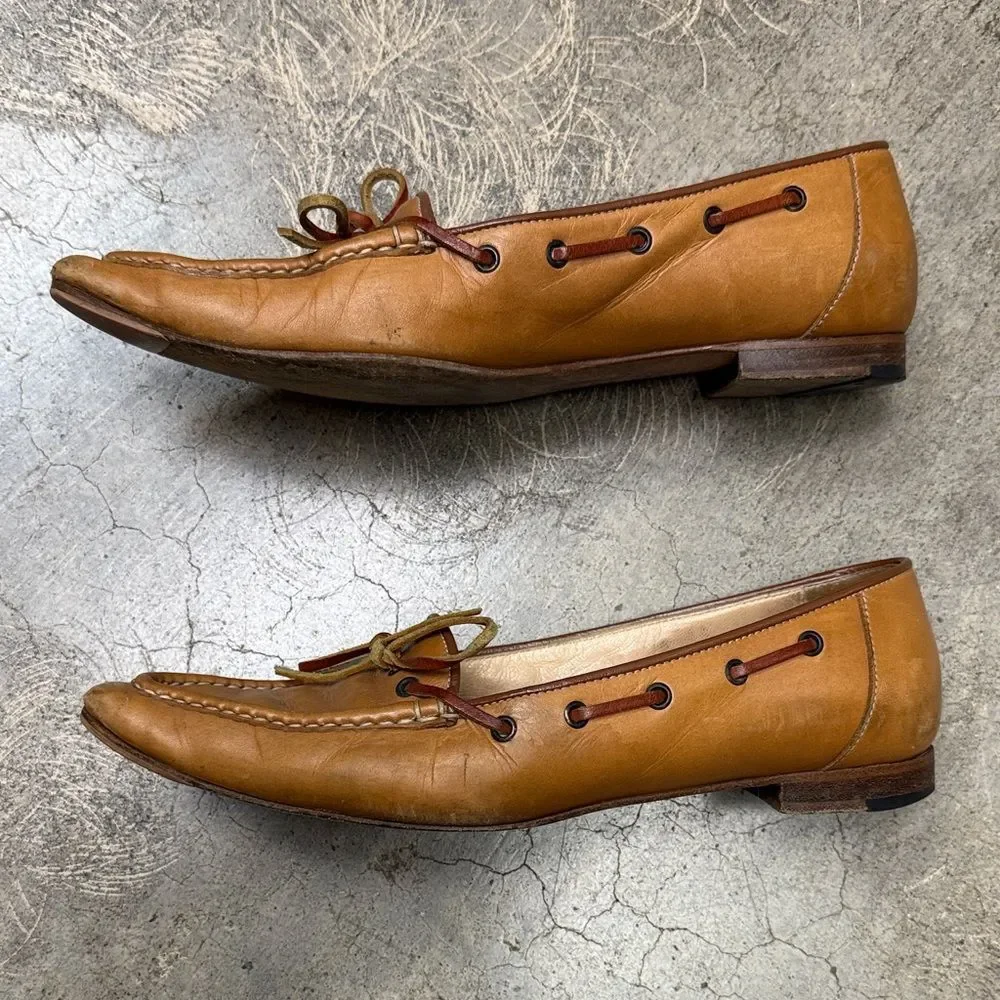 *vintage Manolo Blahnik tan brown leather flat loafers - Picture 4 of 6